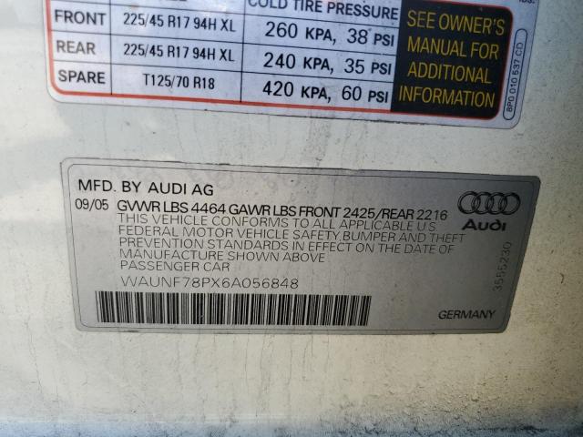 WAUNF78PX6A056848 - 2006 AUDI A3 2.0 PREMIUM WHITE photo 12