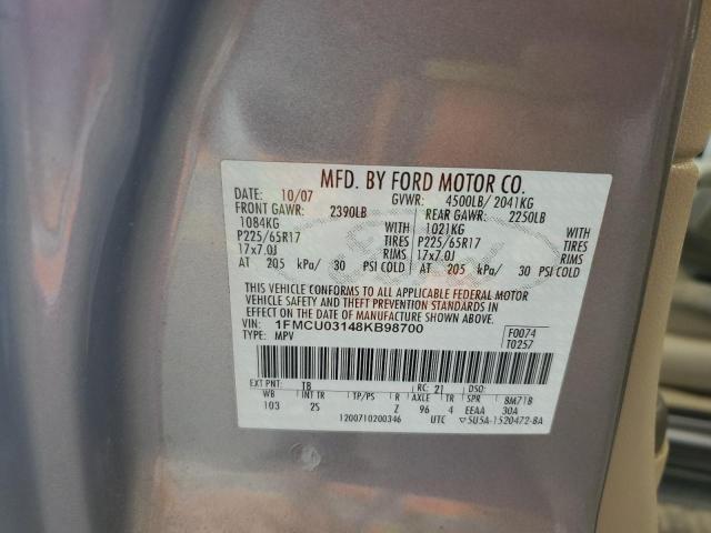 1FMCU03148KB98700 - 2008 FORD ESCAPE XLT SILVER photo 13