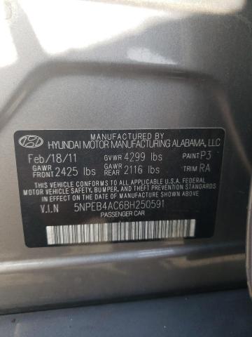 5NPEB4AC6BH250591 - 2011 HYUNDAI SONATA GLS GRAY photo 13