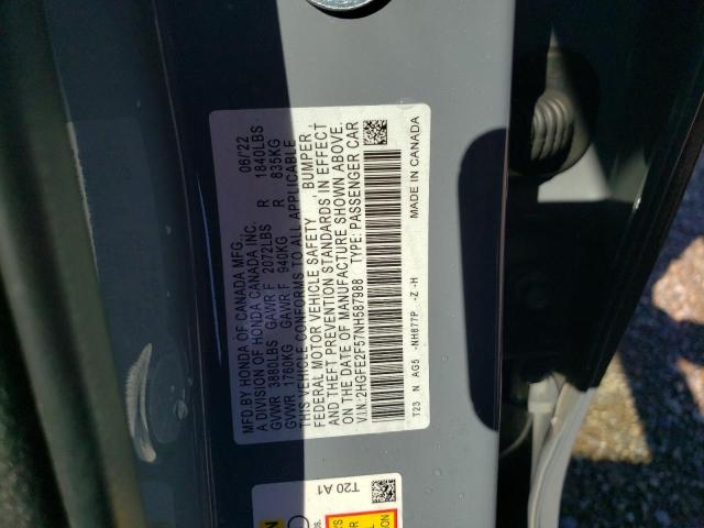 2HGFE2F57NH587988 - 2022 HONDA CIVIC SPORT 灰色 照片 12
