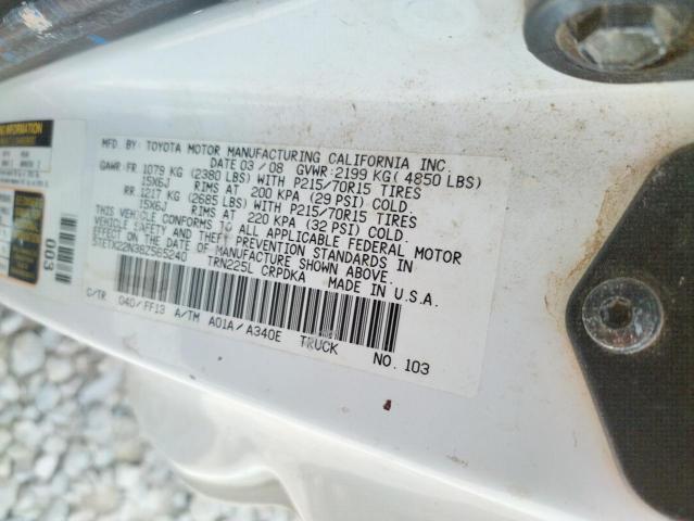 5TETX22N38Z565240 - 2008 TOYOTA TACOMA ACCESS CAB WHITE photo 10