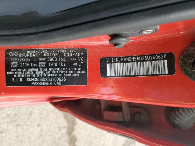 KMHDN56D25U160628 - 2005 HYUNDAI ELANTRA GLS RED photo 12