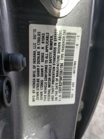 19XFB2F94FE061194 - 2015 HONDA CIVIC EXL GRAY photo 12