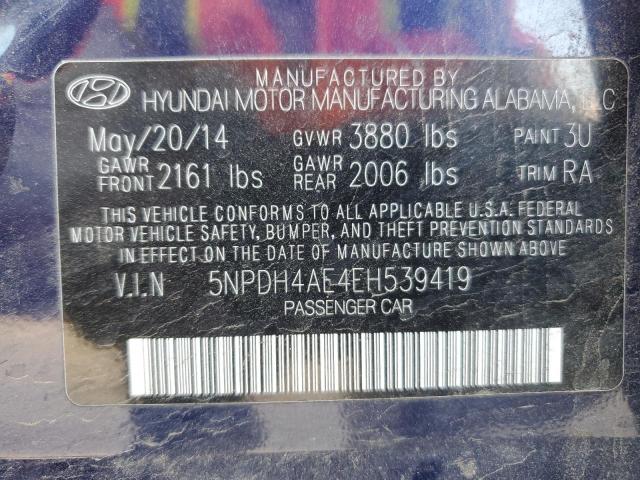 5NPDH4AE4EH539419 - 2014 HYUNDAI ELANTRA SE BLUE photo 13