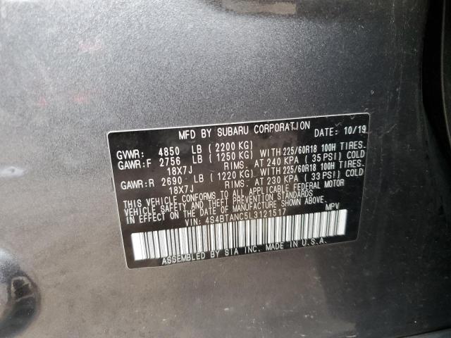 4S4BTANC5L3121517 - 2020 SUBARU OUTBACK LIMITED GRAY photo 12