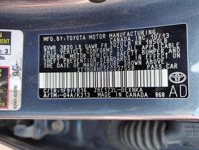 2T1BURHE5EC037558 - 2014 TOYOTA COROLLA L SILVER photo 13