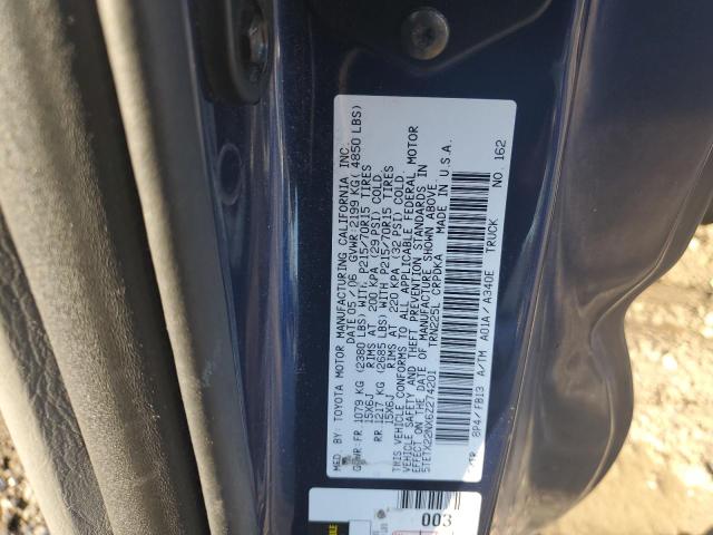 5TETX22NX6Z274201 - 2006 TOYOTA TACOMA ACCESS CAB ლურჯი ფოტო 12
