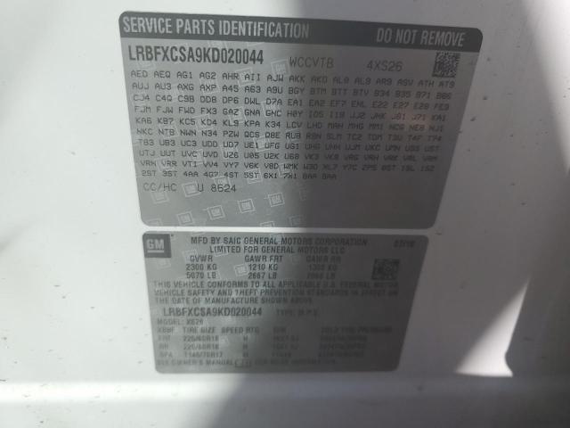 LRBFXCSA9KD020044 - 2019 BUICK ENVISION ESSENCE WHITE photo 12