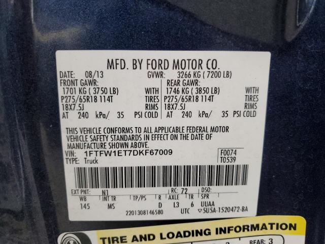 1FTFW1ET7DKF67009 - 2013 FORD F150 SUPERCREW BLUE photo 12