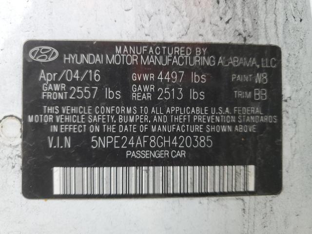 5NPE24AF8GH420385 - 2016 HYUNDAI SONATA SE WHITE photo 12