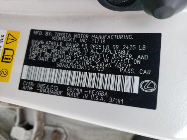 58ABZ1B19KU015123 - 2019 LEXUS ES 350 WHITE photo 12