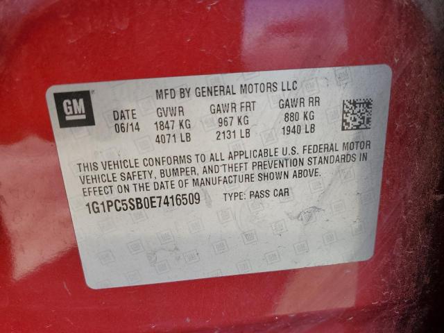 1G1PC5SB0E7416509 - 2014 CHEVROLET CRUZE LT RED photo 12