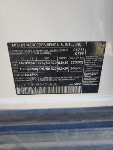 4JGBF7BE0BA723980 - 2011 MERCEDES-BENZ GL 450 4MATIC WHITE photo 14