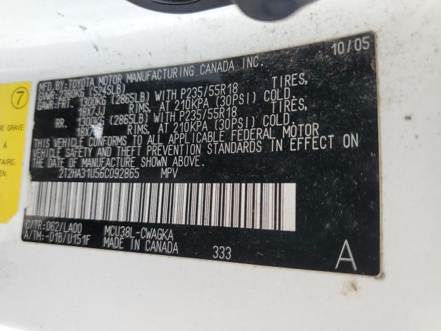 2T2HA31U56C092865 - 2006 LEXUS RX 330 WHITE photo 12