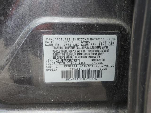 3N1AB7AP0DL796876 - 2013 NISSAN SENTRA S CHARCOAL photo 12