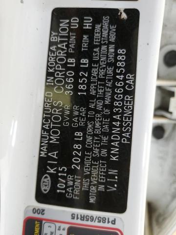 KNADN4A38G6645888 - 2016 KIA RIO EX WHITE photo 13