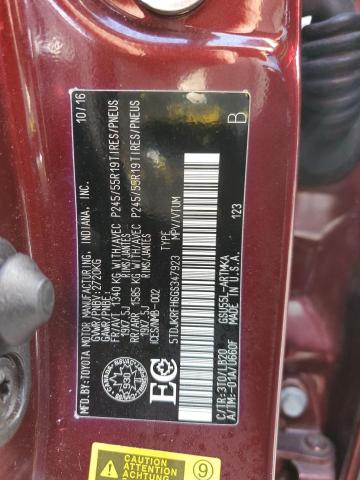 5TDJKRFH6GS347923 - 2016 TOYOTA HIGHLANDER XLE BURGUNDY photo 12