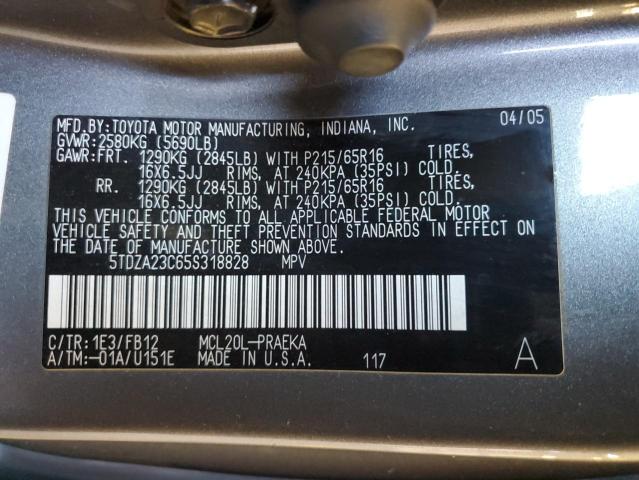 5TDZA23C65S318828 - 2005 TOYOTA SIENNA CE GRAY photo 13