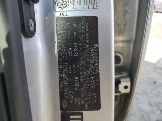 KNAFU4A29C5624843 - 2012 KIA FORTE EX SILVER photo 12