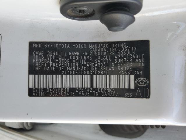 2T1BU4EE9DC102840 - 2013 TOYOTA COROLLA BASE WHITE photo 13