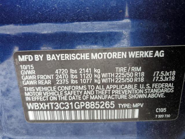 WBXHT3C31GP885265 - 2016 BMW X1 XDRIVE28I BLUE photo 13