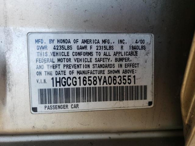 1HGCG1658YA063551 - 2000 HONDA ACCORD EX GOLD photo 12