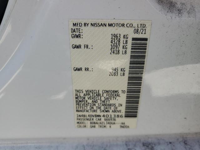 1N4BL4DV8MN401386 - 2021 NISSAN ALTIMA SV WHITE photo 13