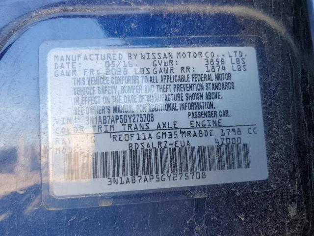 3N1AB7AP5GY275708 - 2016 NISSAN SENTRA S BLUE photo 12