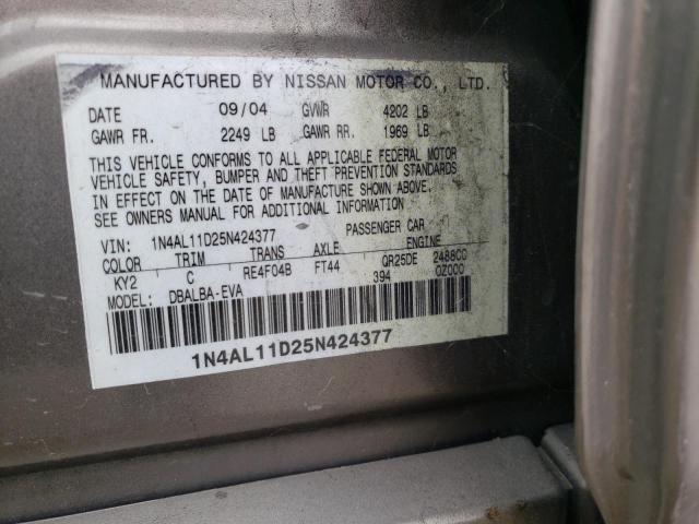 1N4AL11D25N424377 - 2005 NISSAN ALTIMA S GOLD photo 12