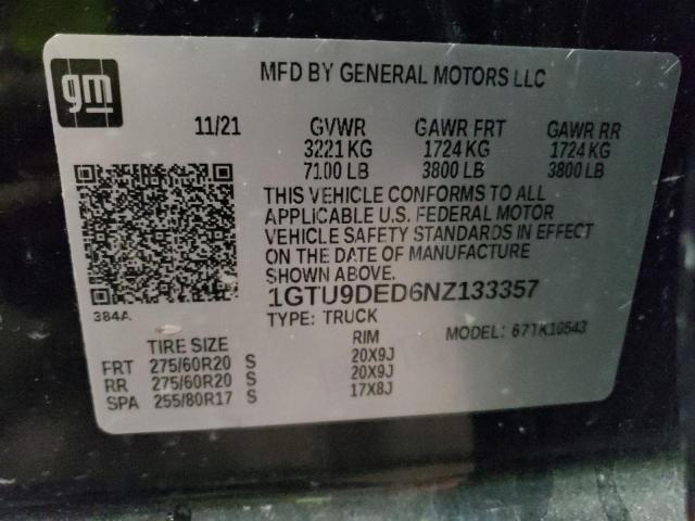 1GTU9DED6NZ133357 - 2022 GMC SIERRA LIM K1500 SLT BLACK photo 12