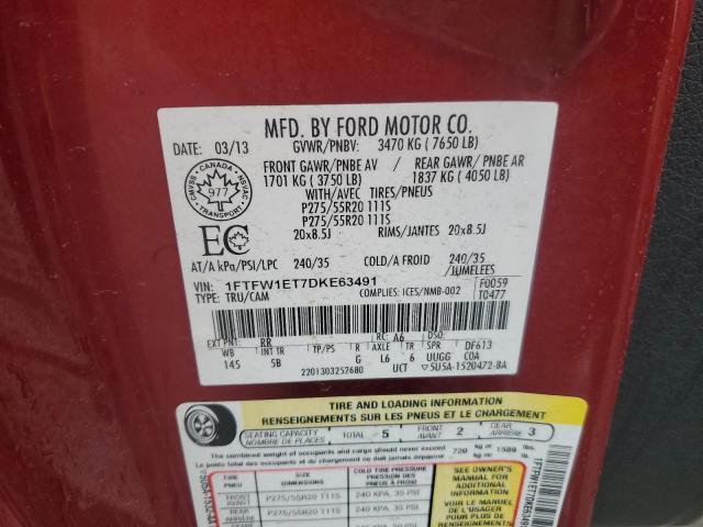 1FTFW1ET7DKE63491 - 2013 FORD F150 SUPERCREW RED photo 12