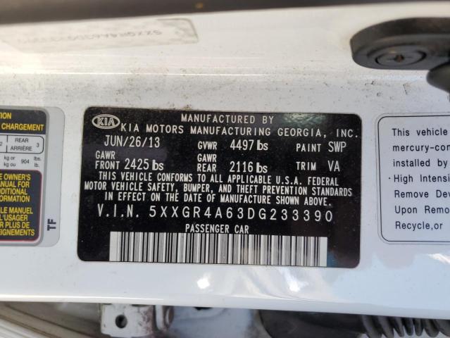 5XXGR4A63DG233390 - 2013 KIA OPTIMA SX WHITE photo 12