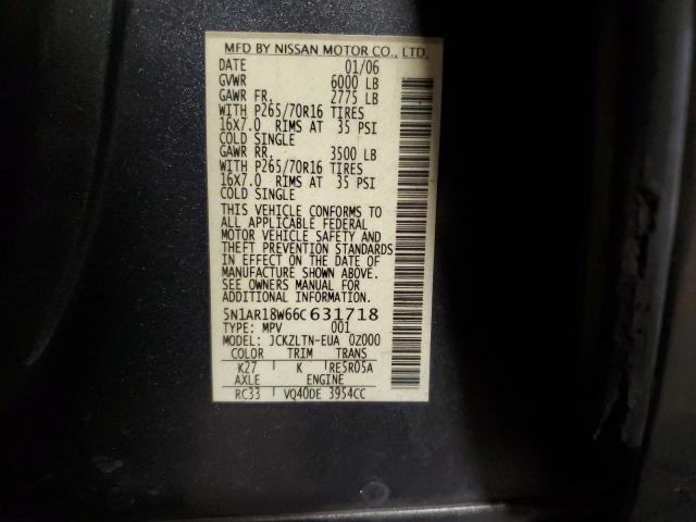 5N1AR18W66C631718 - 2006 NISSAN PATHFINDER LE ნაცრისფერი ფოტო 13