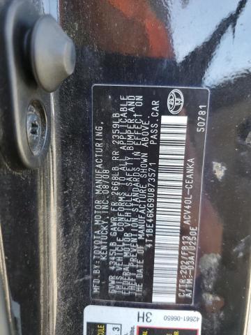 4T1BE46K69U873571 - 2009 TOYOTA CAMRY BASE BLACK photo 12