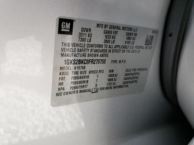 1GKS2BKC8FR278756 - 2015 GMC YUKON SLT SILVER photo 13