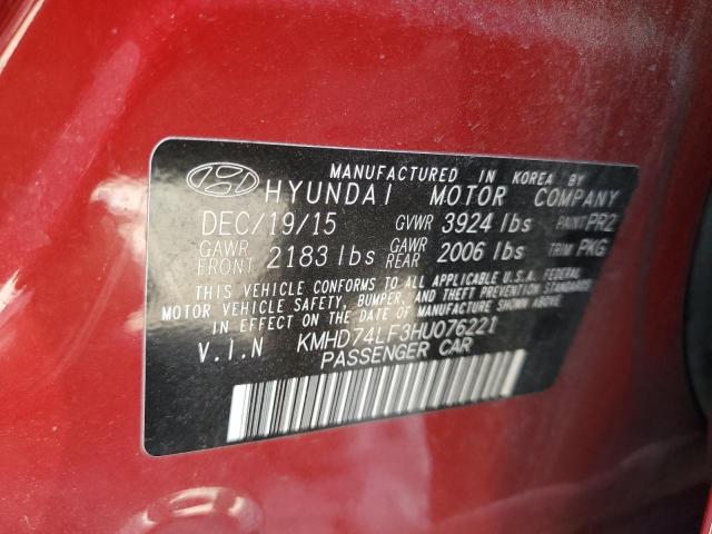 KMHD74LF3HU076221 - 2017 HYUNDAI ELANTRA SE RED photo 12