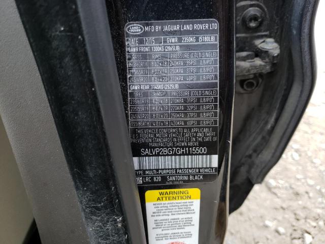 SALVP2BG7GH115500 - 2016 LAND ROVER RANGE ROVE SE BLACK photo 13