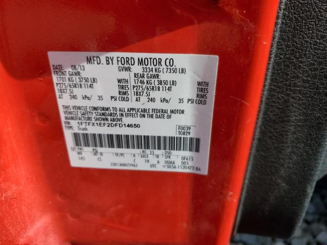 1FTFX1EF2DFD14650 - 2013 FORD F150 SUPER CAB RED photo 12