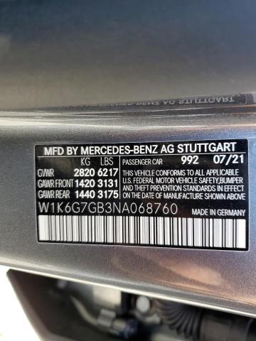 W1K6G7GB3NA068760 - 2022 MERCEDES-BENZ S 580 4MATIC GRAY photo 12