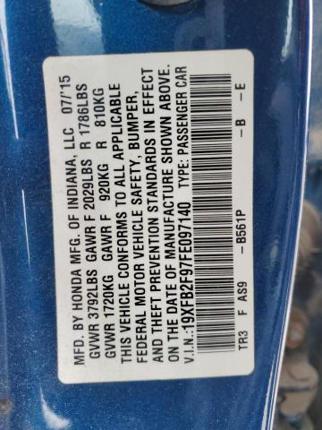 19XFB2F97FE097140 - 2015 HONDA CIVIC EXL ტალღისფერი ფოტო 13