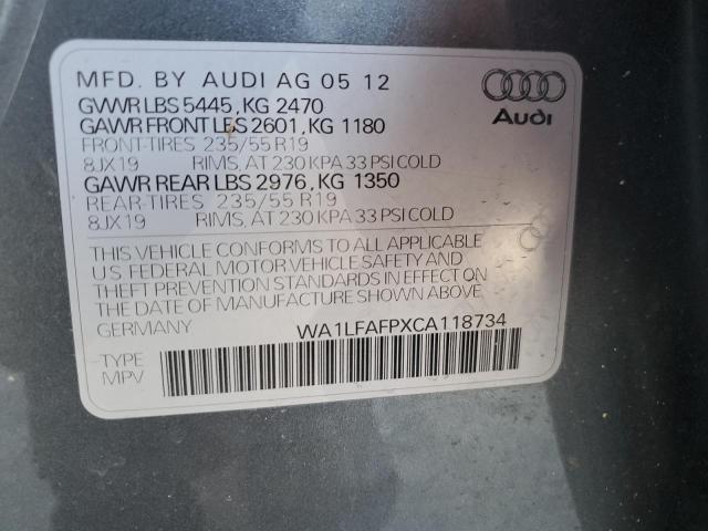 WA1LFAFPXCA118734 - 2012 AUDI Q5 PREMIUM PLUS GRAY photo 12