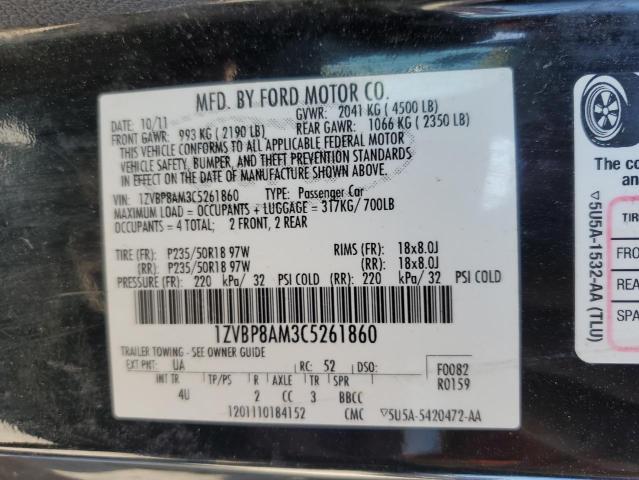 1ZVBP8AM3C5261860 - 2012 FORD MUSTANG BLACK photo 12