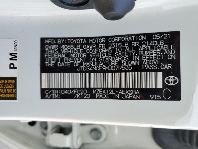 JTDS4MCE9MJ079535 - 2021 TOYOTA COROLLA SE WHITE photo 12