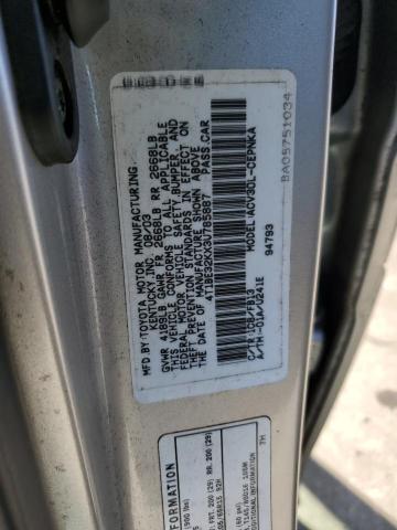 4T1BE32KX3U785887 - 2003 TOYOTA CAMRY LE SILVER photo 12