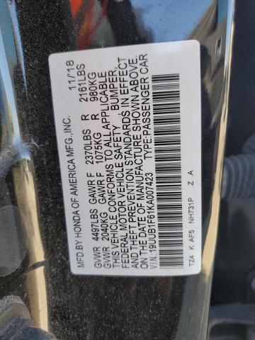 19UUB1F61KA007423 - 2019 ACURA TLX TECHNOLOGY 黑色 照片 12