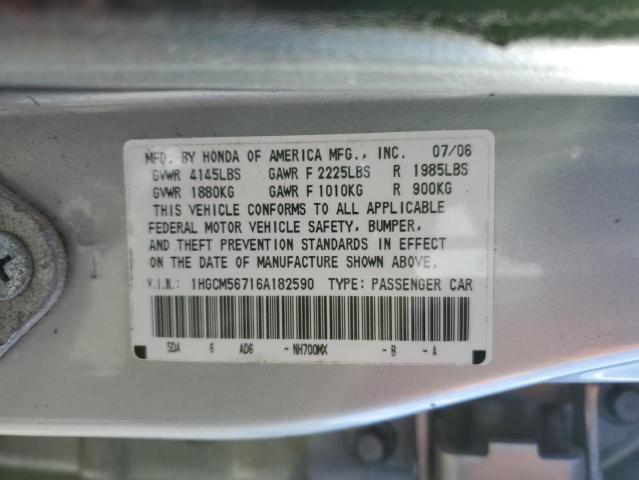 1HGCM56716A182590 - 2006 HONDA ACCORD EX SILVER photo 12