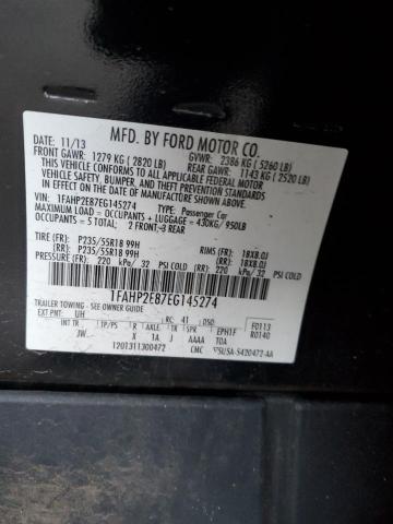 1FAHP2E87EG145274 - 2014 FORD TAURUS SEL BLACK photo 12