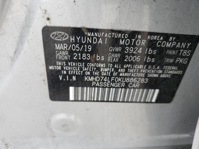 KMHD74LF0KU886283 - 2019 HYUNDAI ELANTRA SE SILVER photo 12