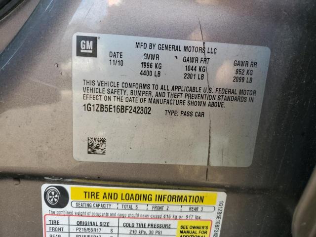 1G1ZB5E16BF242302 - 2011 CHEVROLET MALIBU LS 灰色 照片 12