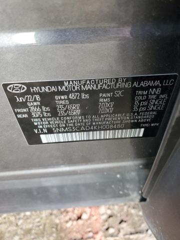 5NMS3CAD4KH008480 - 2019 HYUNDAI SANTA FE SEL GRAY photo 13